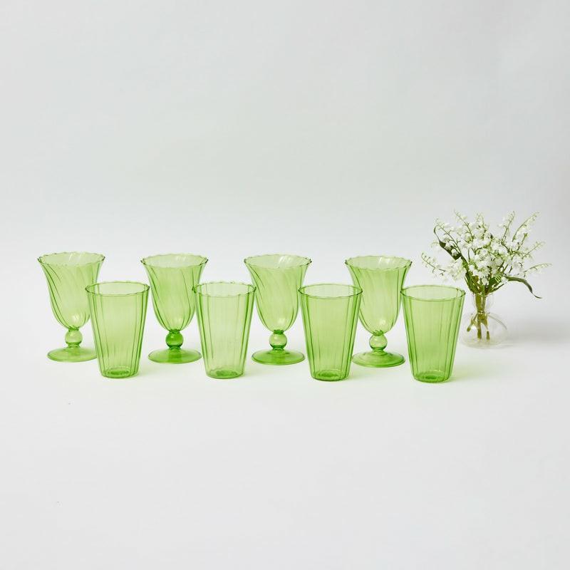 Apple Green Fluted Glassware (Set Of 8) Glassware