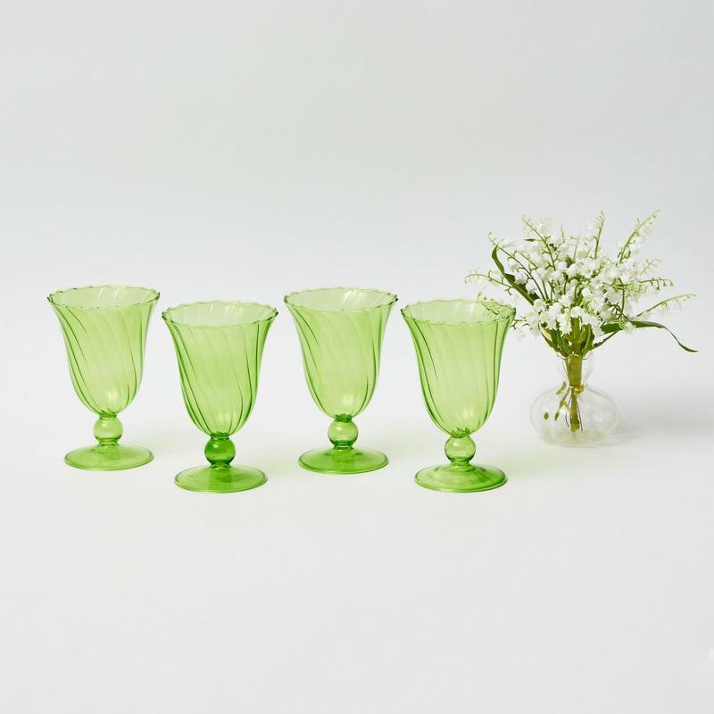 Apple Green Fluted Wine Glasses (Set Of 4) Glasses