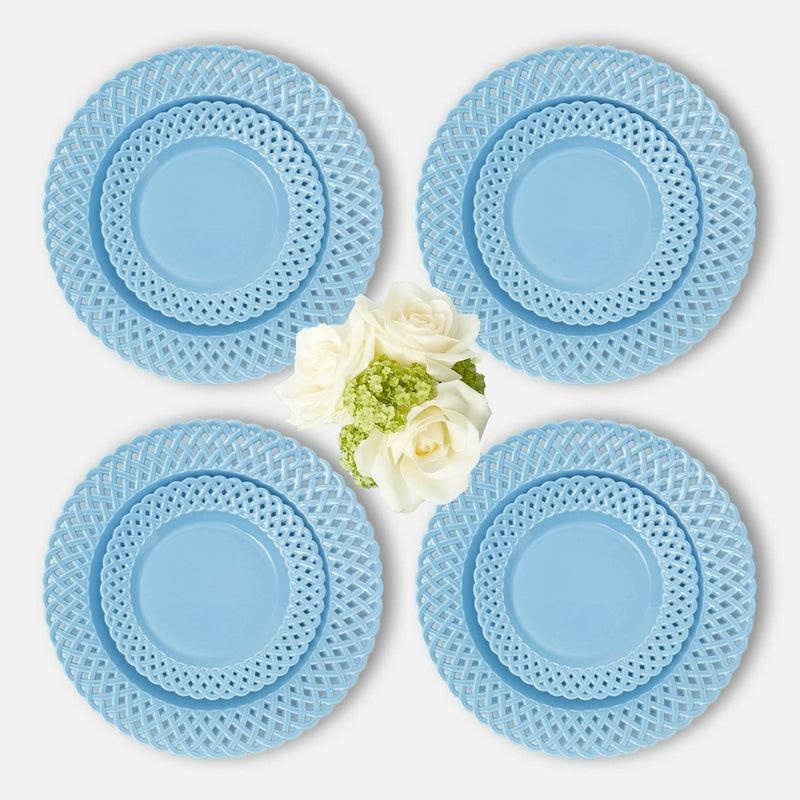 Blue Basketweave Dinner & Starter Plates (Set Of 8) Crockery