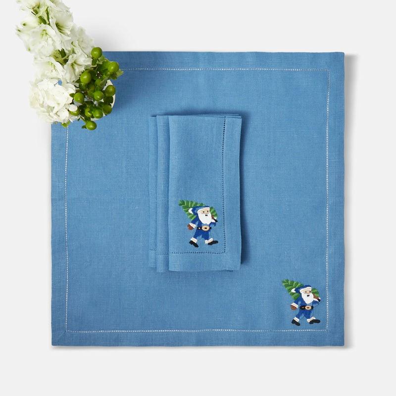 Blue Embroidered Father Christmas Napkins (Set Of 4) Napkins