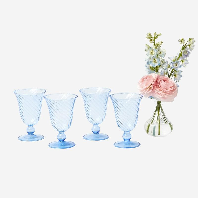 Blue Fluted Wine Glasses (Set Of 4) Glasses