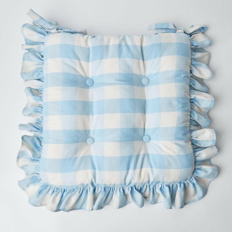 Blue Gingham Ruffle Seat Pad Cushion Cushions