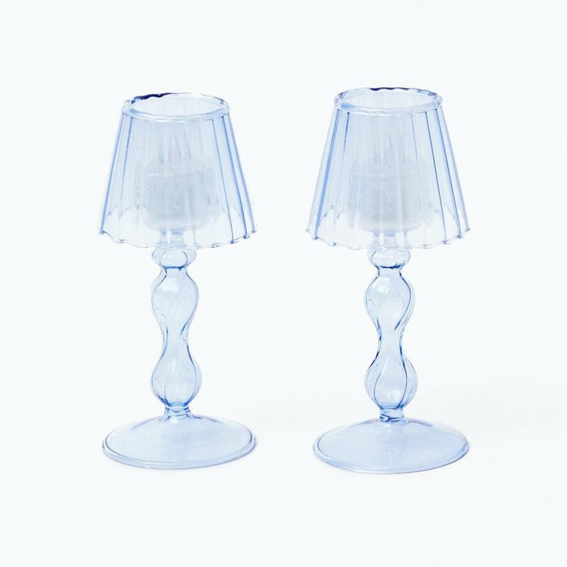 Blue Glass Lantern Tea Light Holder (Pair) – 18 Cm Home Decor