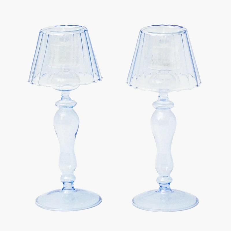 Blue Glass Lantern Tea Light Holders (Pair) – 24Cm Candleware