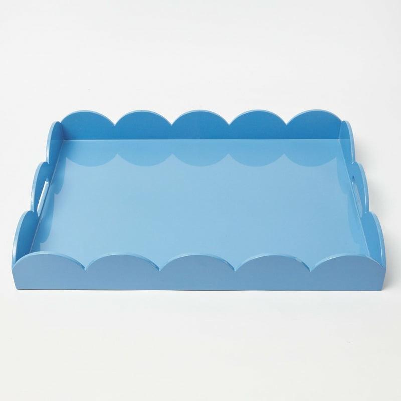 Blue Lacquer Scalloped Tray Home Decor