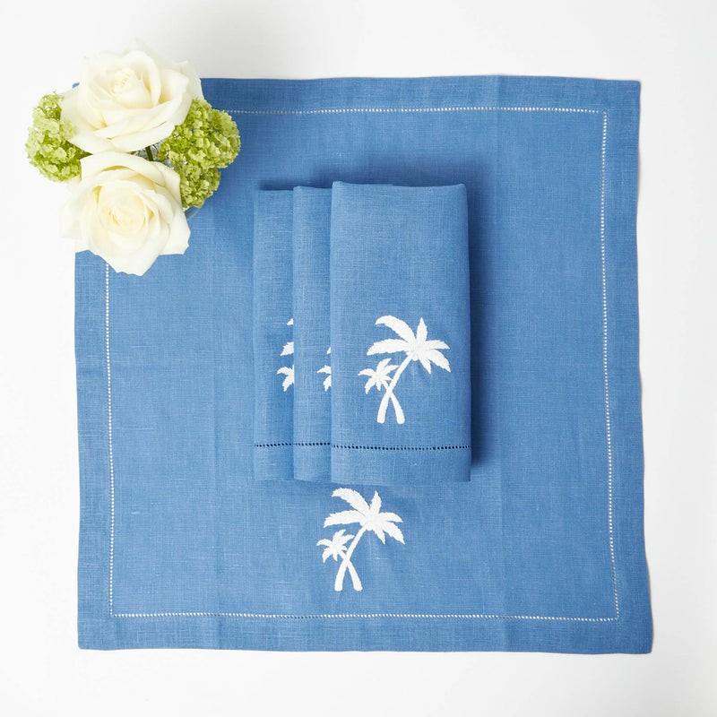 Blue Linen Palm Tree Napkins (Set Of 4) Napkins