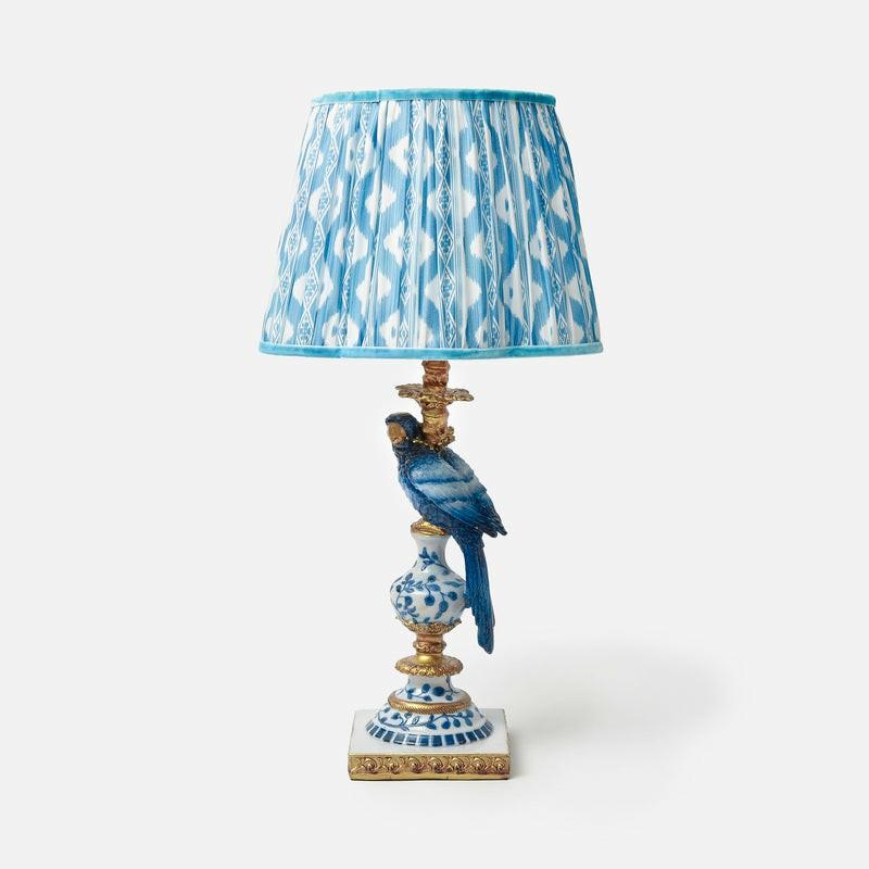 Blue Parrot Lamp With Blue Ikat Shade (30Cm) Home Decor