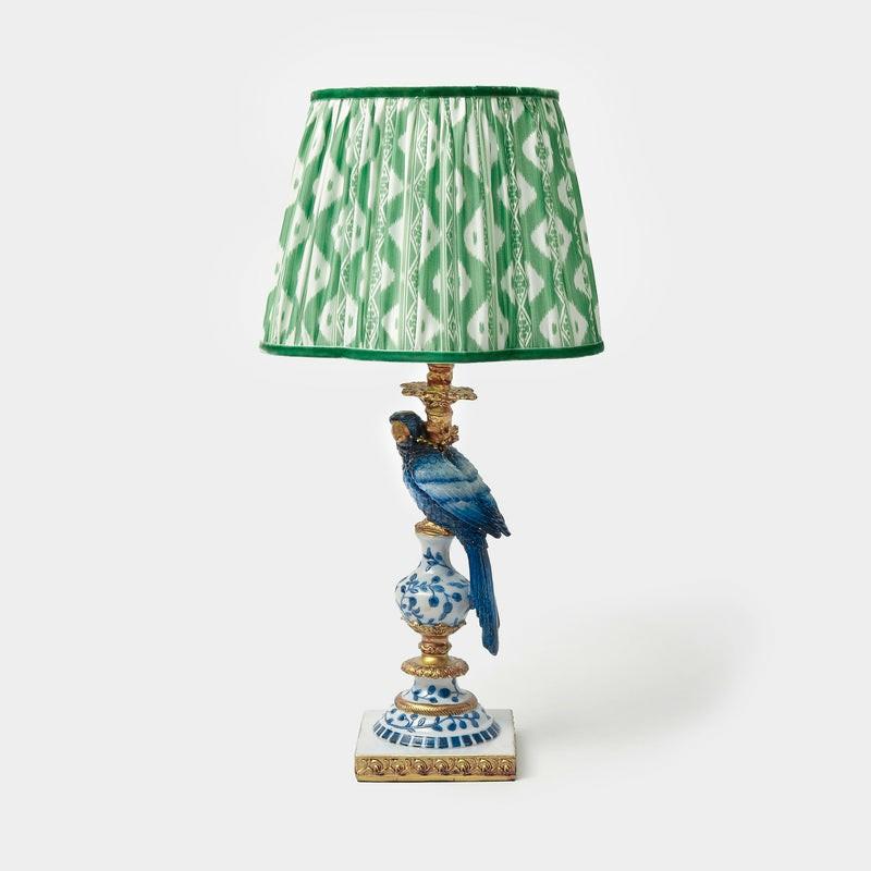 Blue Parrot Lamp With Green Ikat Shade (30Cm) Home Decor