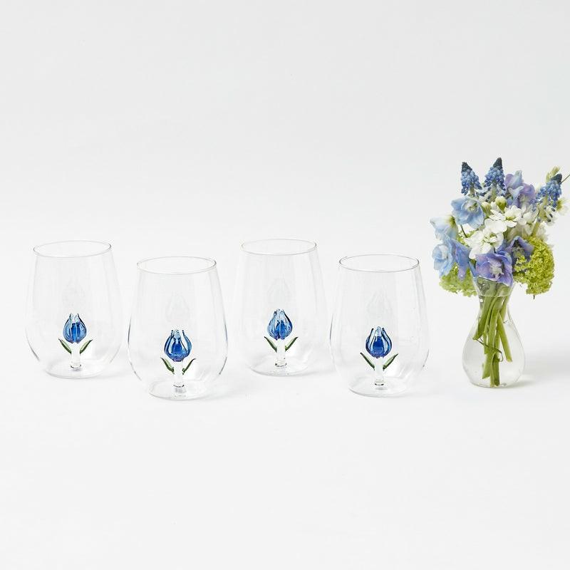 Blue Tulip Glasses (Set Of 4) Glasses