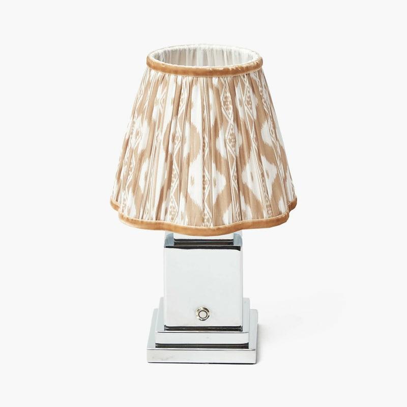 Chrome Rechargeable Lamp With Putty Ikat Shade (18Cm) Lighting