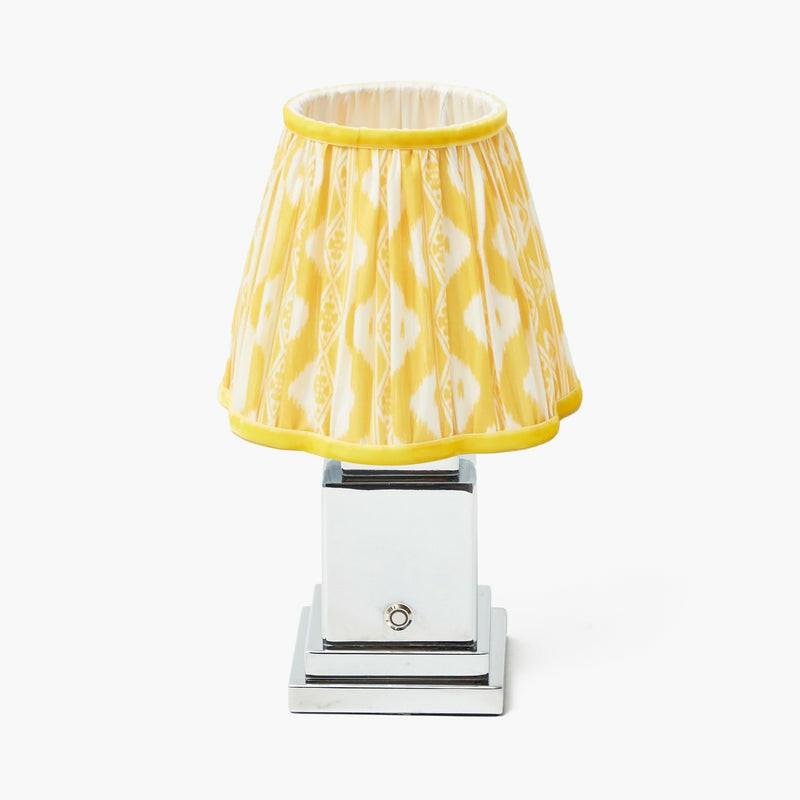 Chrome Rechargeable Lamp With Yellow Ikat Shade (18Cm) Lighting