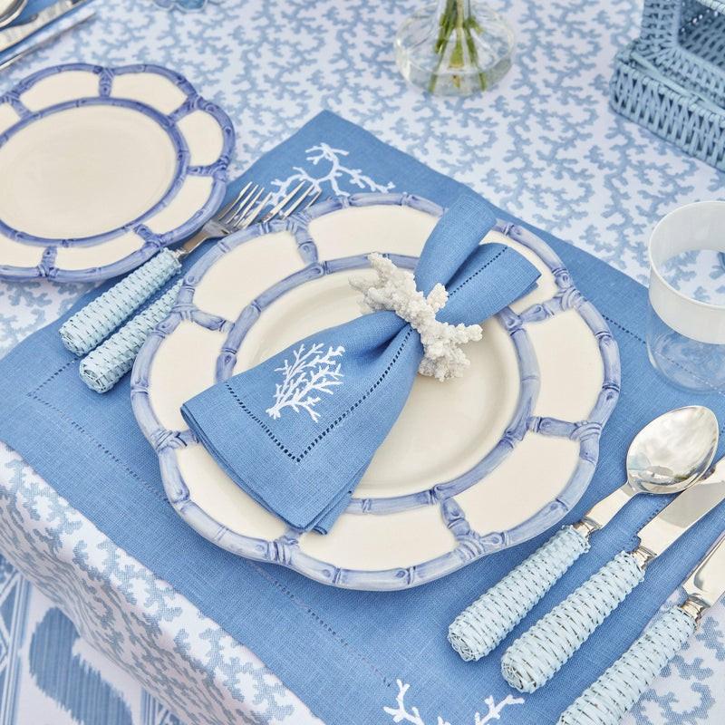 Coral Blue Linen Placemats & Napkins (Set Of 4) Table Linen