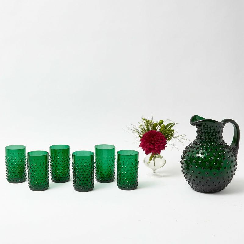 Emerald Green Hobnail Glasses & Jug Set Glassware