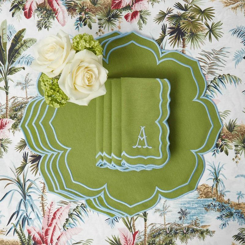 Fleur Green Placemats & Napkins (Set Of 4) Summer Table Linen