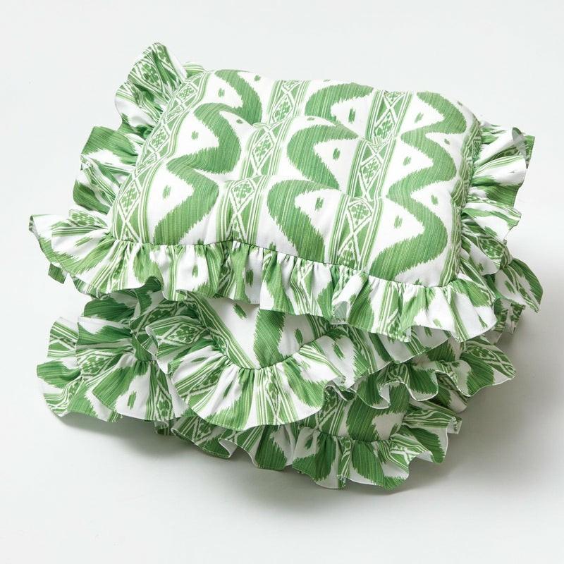 Frilled Green Ikat Seat Pad Cushion (Set Of 4) Cushions