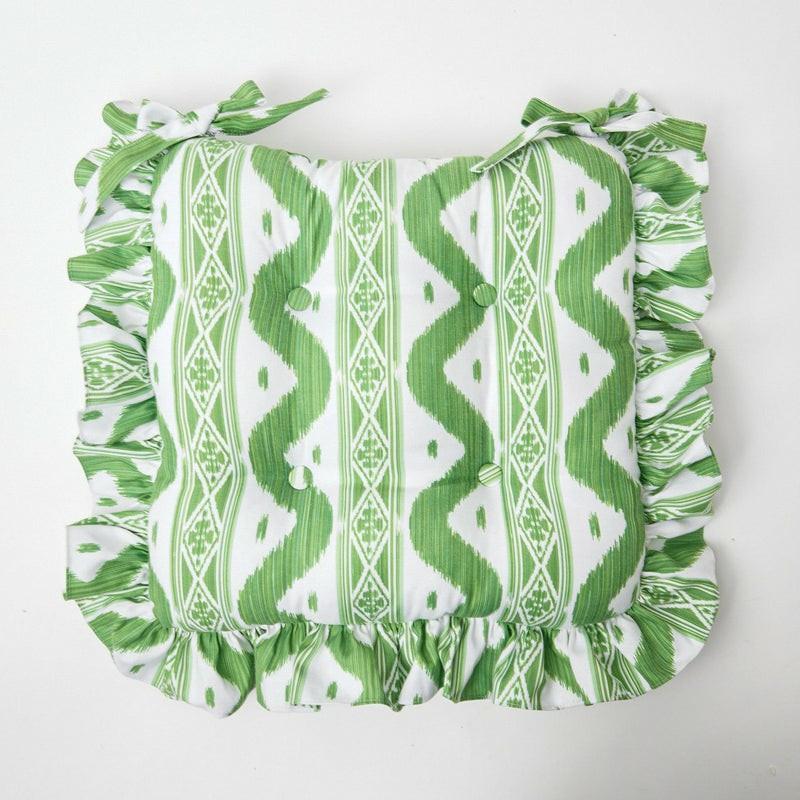 Frilled Green Ikat Seat Pad Cushion Cushions