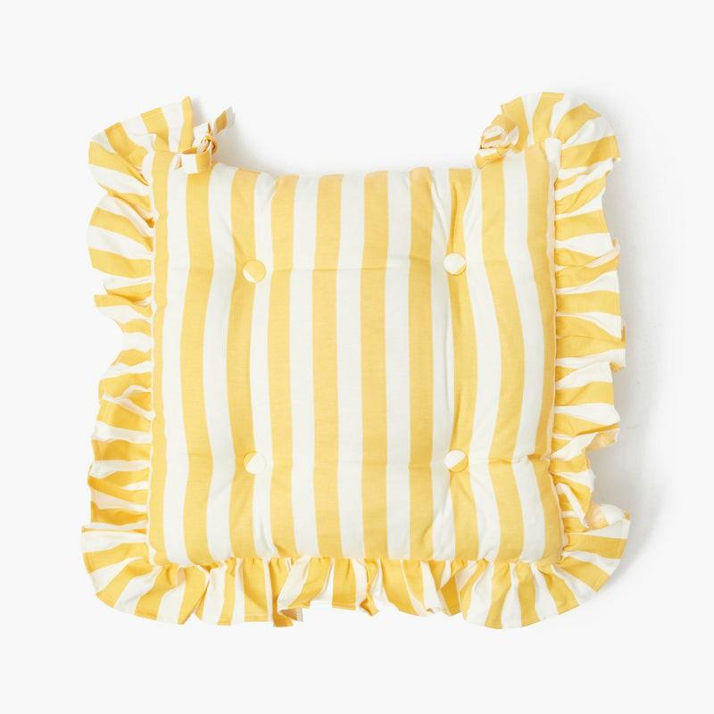 Frilled Yellow Stripe Seat Pad Cushion Cushions