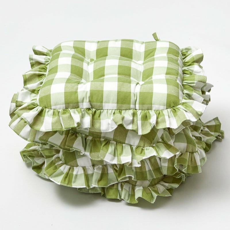 Green Gingham Ruffle Seat Pad Cushions (Set Of 4) Cushions