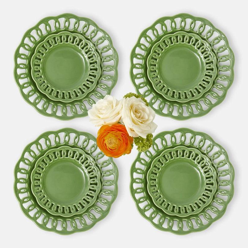 Green Lace Dinner & Starter Plates (Set Of 8) Crockery