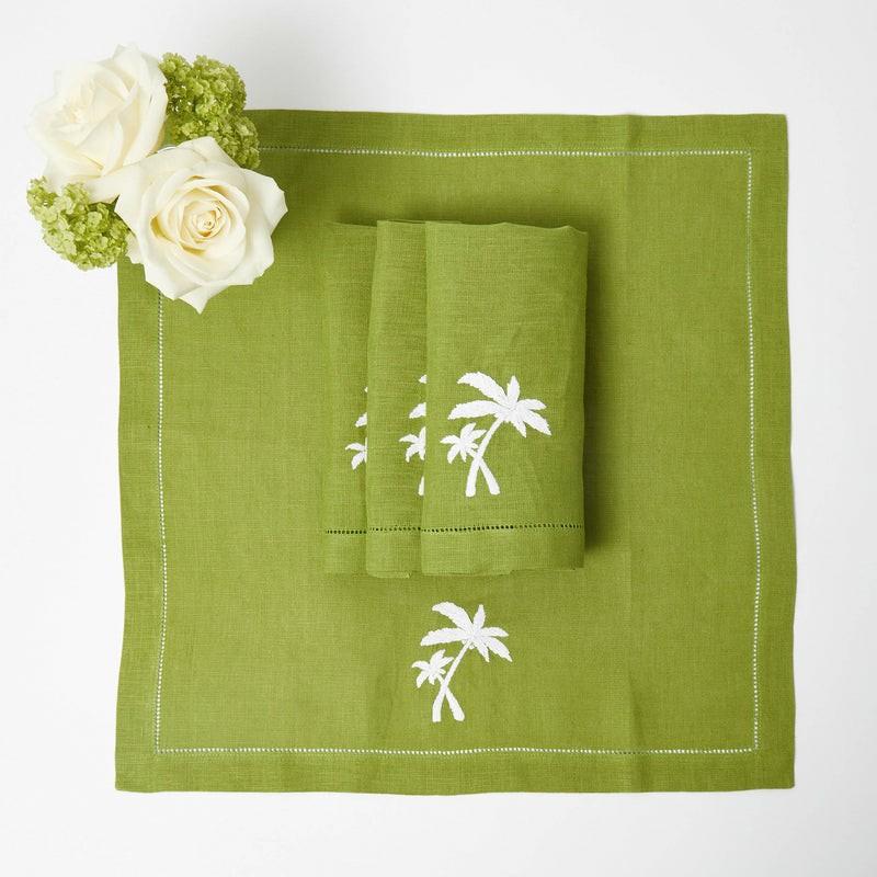 Green Linen Palm Tree Napkins (Set Of 4) Summer Table Linen