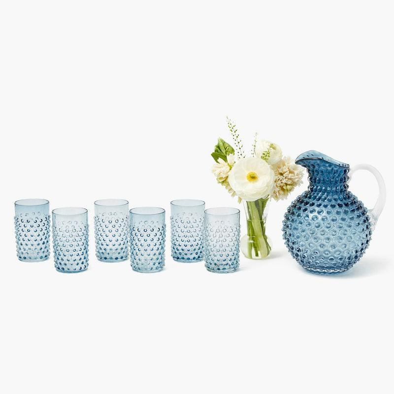 Hobnail Navy Glasses & Jug Set Glasses