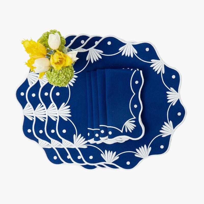 Isadora Blue Placemats & Napkins (Set Of 4) Summer Table Linen