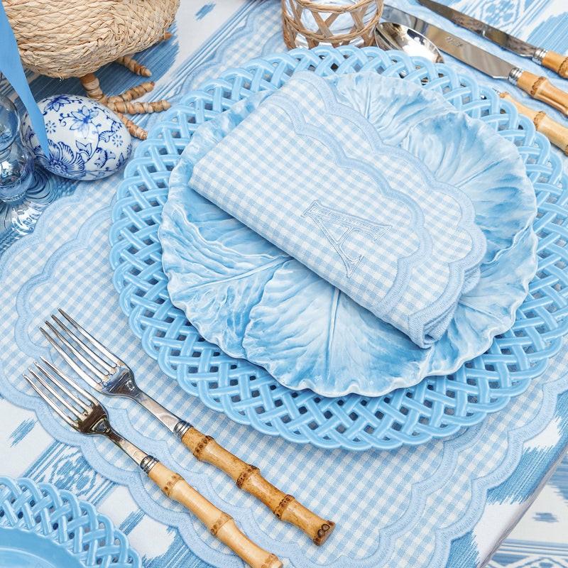 Isla Blue Gingham Placemats & Napkins  (Set Of 4) Table Linen