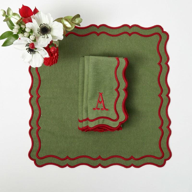 Katherine Green & Red Napkins (Set Of 4) Napkins