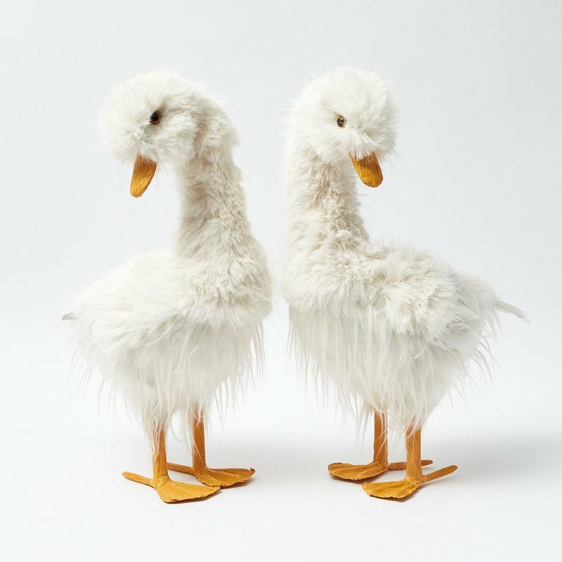 Large Fluffy Geese (Pair) Decorations