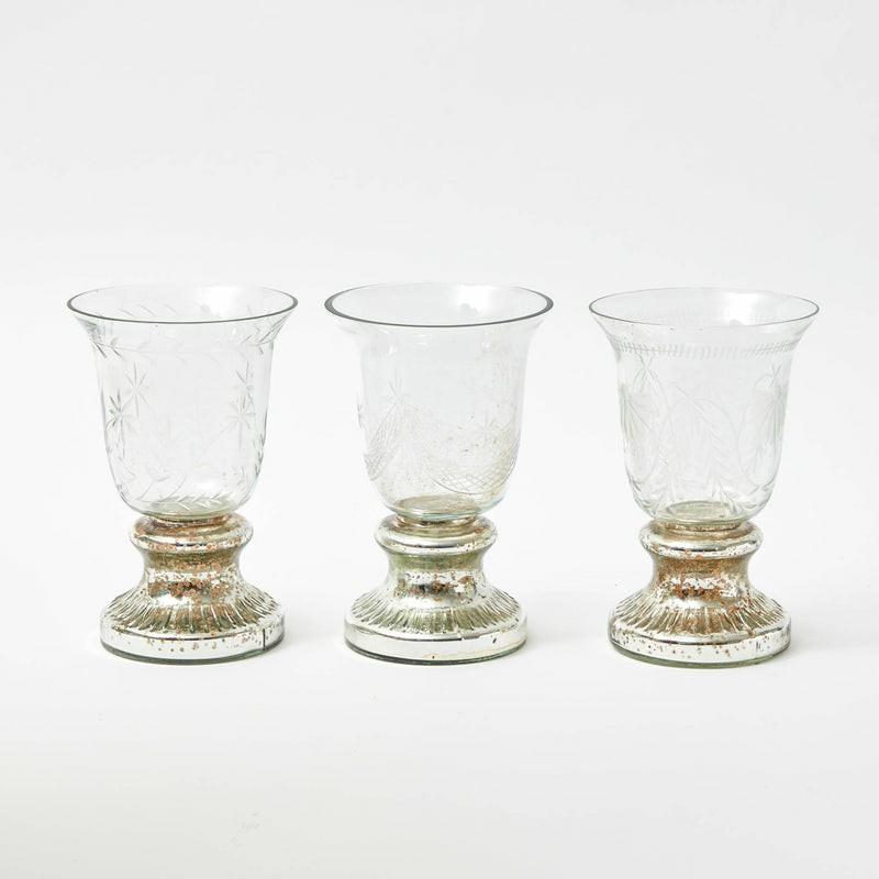 Medium Valesca Etched Flower / Candle Holder Trio Glassware