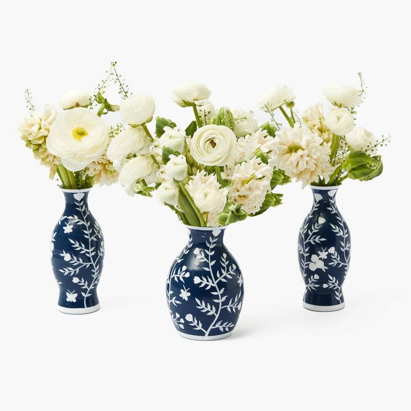 Midnight Blue Hand Painted Tole Bud Vases (Set Of 3) Glassware