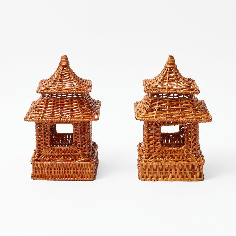 Mini Burnt Rattan Pagoda Lanterns (Pair) Home Decor