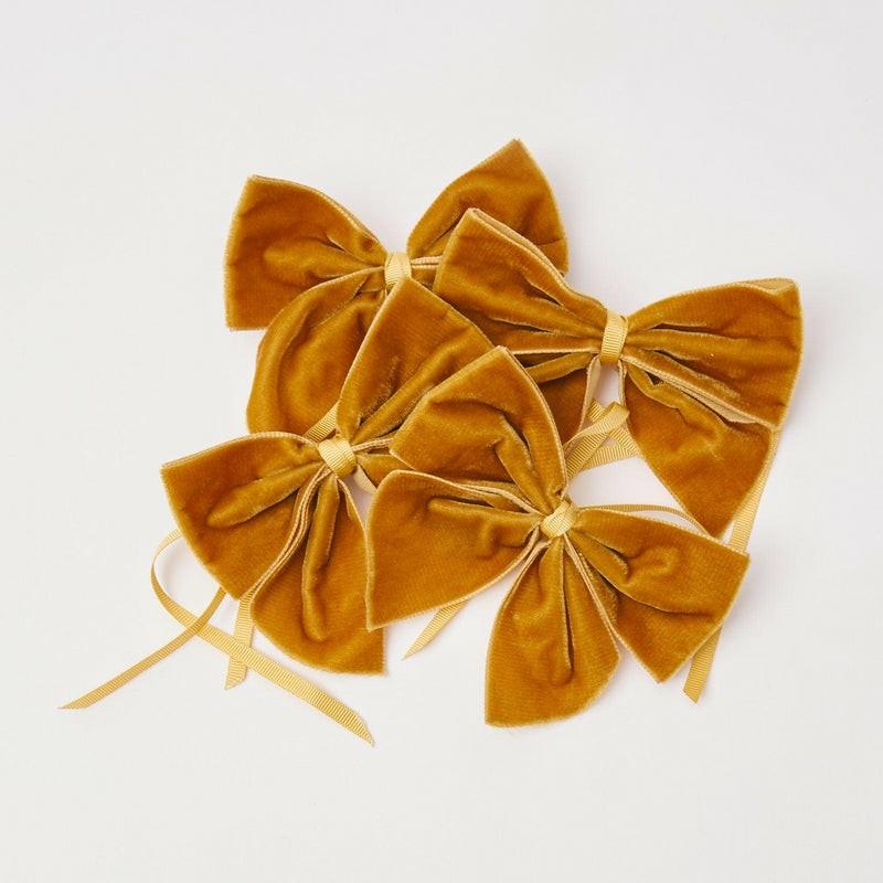 Mustard Velvet Napkin Bows (Set Of 4) Napkin Rings & Bows