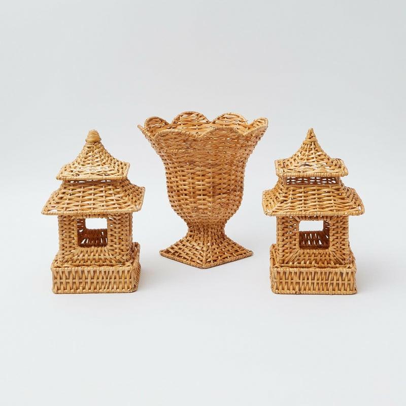 Natural Rattan Pagoda & Urn Vase Set Home Decor