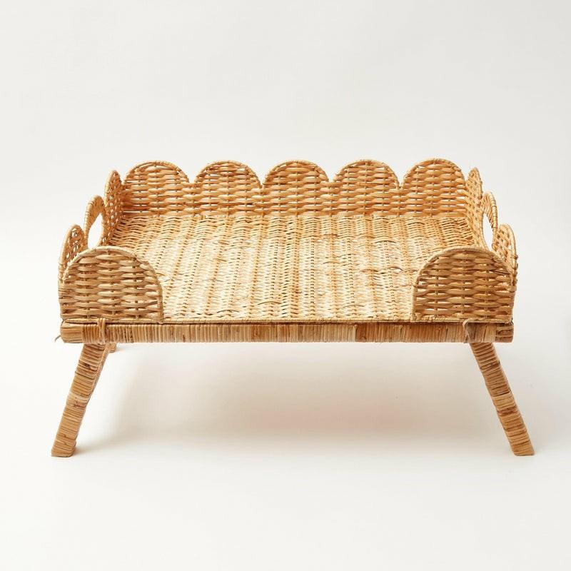 Natural Scalloped Rattan Breakfast Tray Home Decor