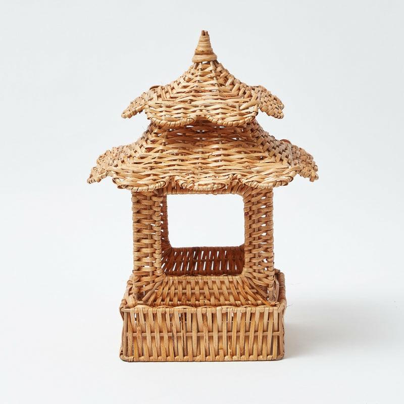 Natural Scalloped Rattan Pagoda Lantern Home Decor