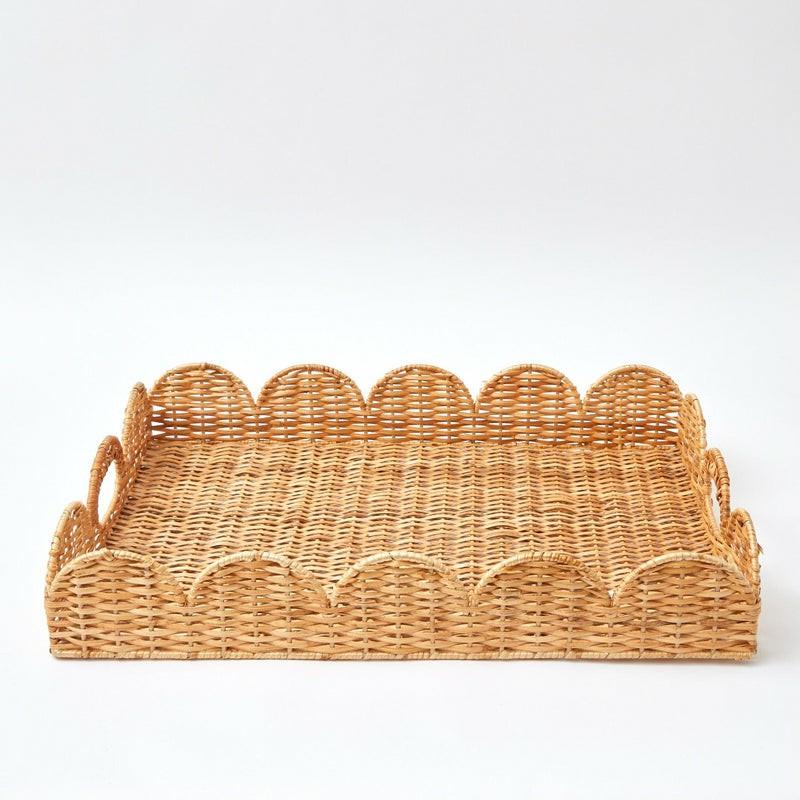 Natural Scalloped Rattan Tray Home Decor