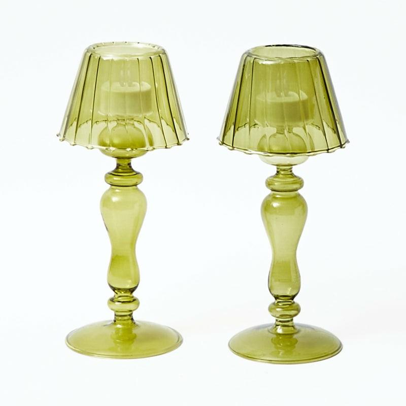 Olive Glass Lantern Tea Light Holder (Pair) – 24 Cm Candleware