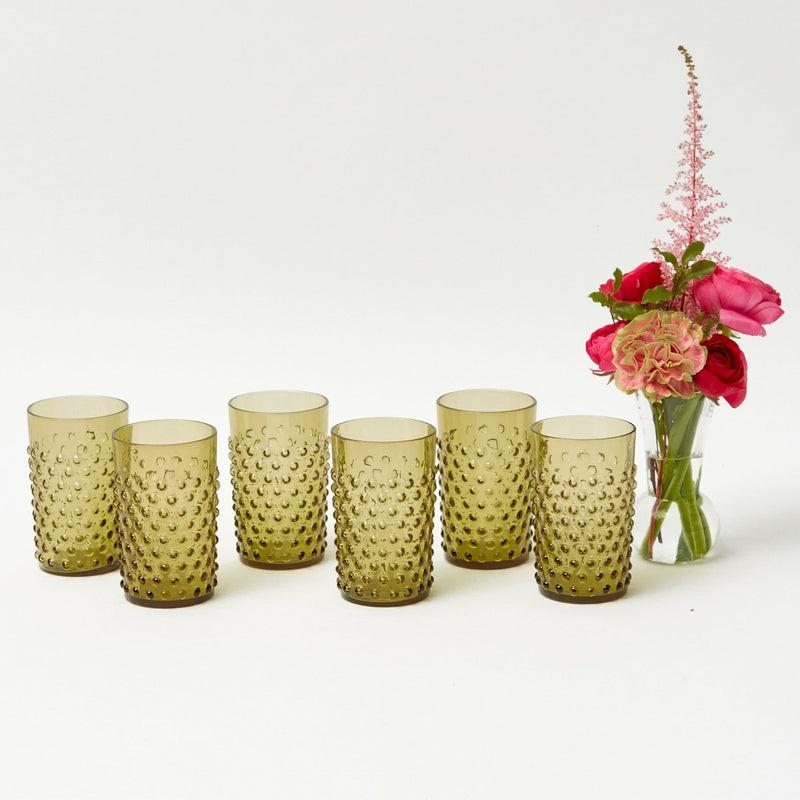 Olive Green Hobnail Glasses (Set Of 6) Glasses