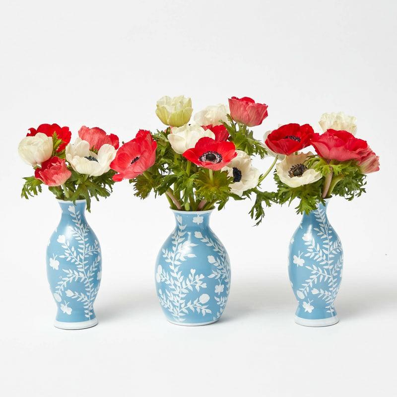 Pale Blue Hand Painted Tole Bud Vases (Set Of 3) Glassware