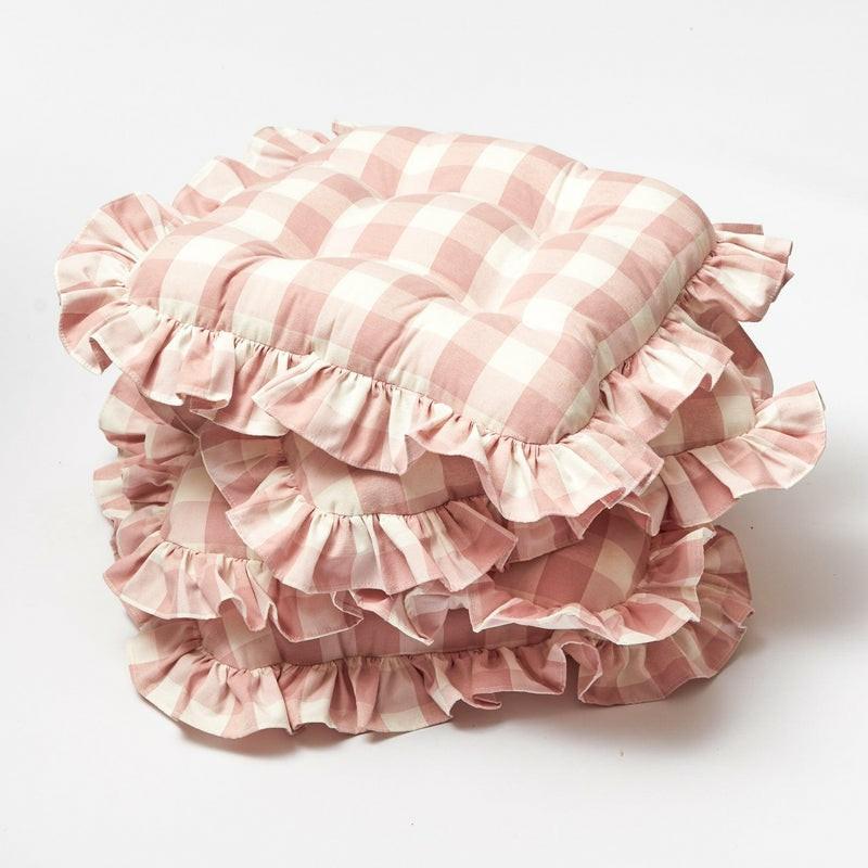 Pink Gingham Ruffle Seat Pad Cushion (Set Of 4) Cushions