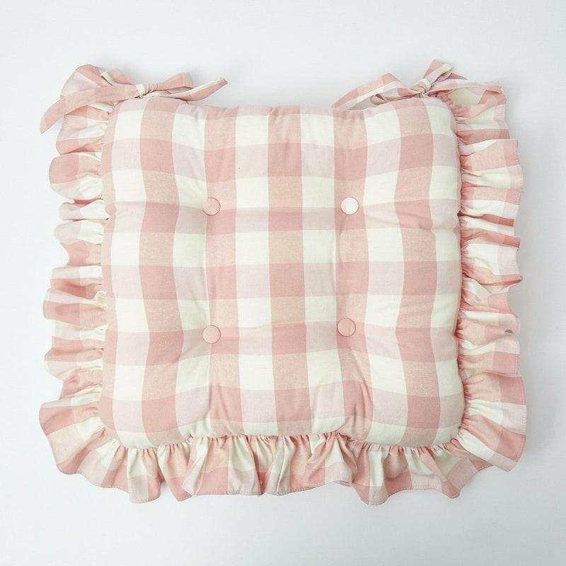 Pink Gingham Ruffle Seat Pad Cushion Cushions