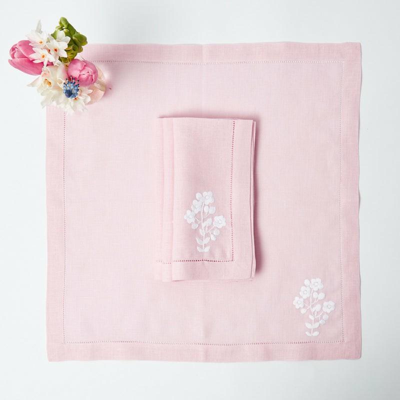 Pink Linen Flower Napkins (Set Of 4) Napkins