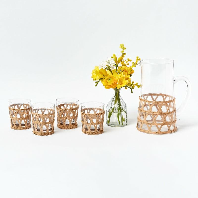 Raffia Water Glasses & Jug Set Glasses