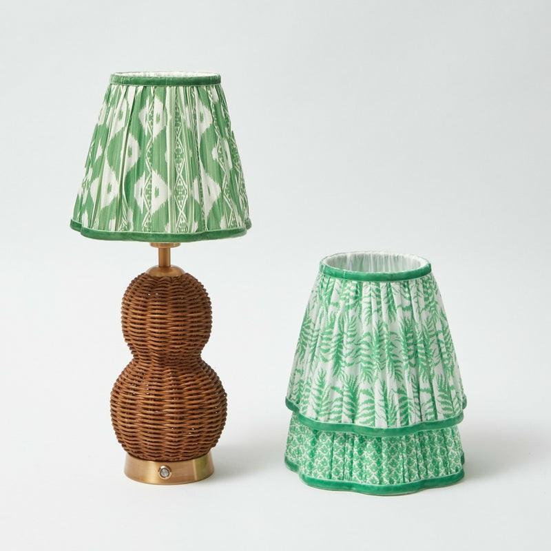 Rattan Bardot Rechargeable Lamp With Green Lampshade (18Cm) Lighting Green Fern