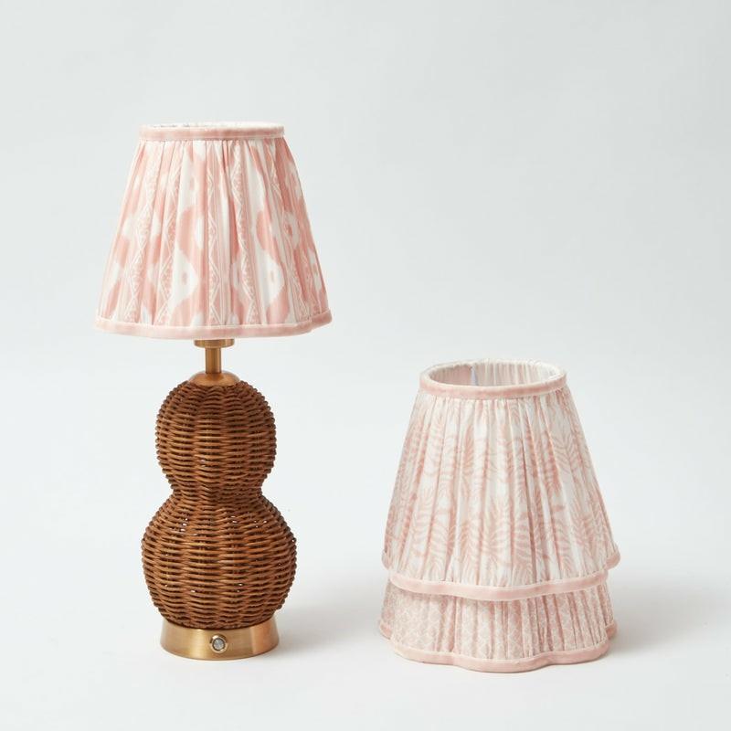 Rattan Bardot Rechargeable Lamp With Pink Lampshade (18Cm) Lighting Pink Fern