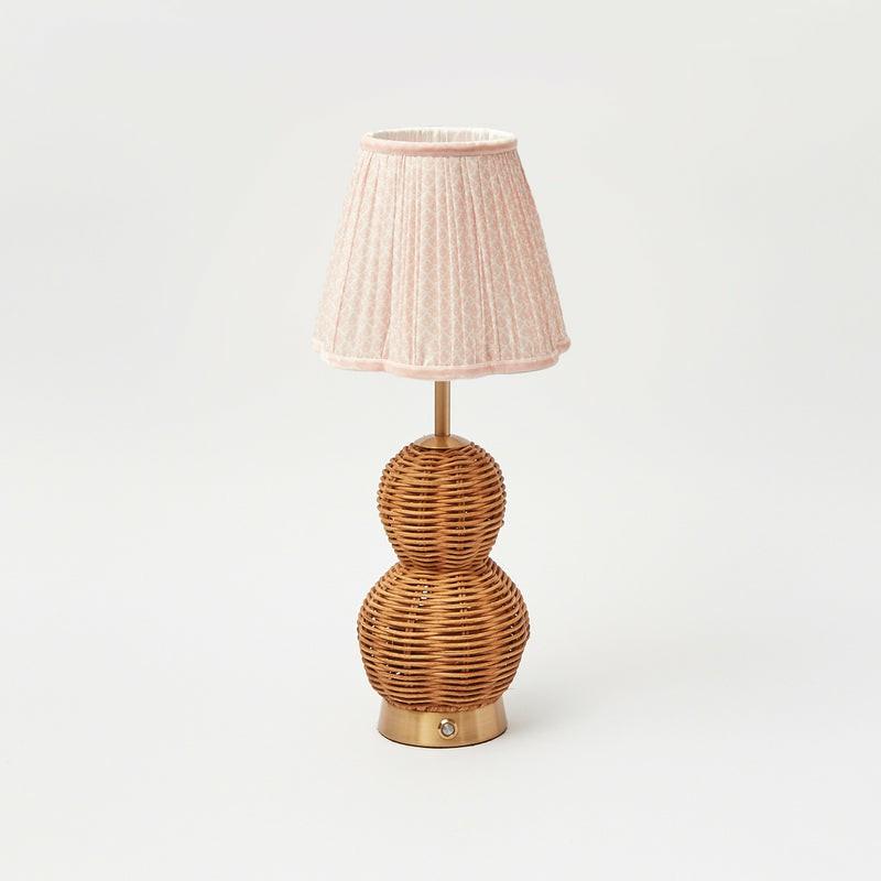 Rattan Bardot Rechargeable Lamp With Pink Lampshade (18Cm) Home Decor Pink Fern