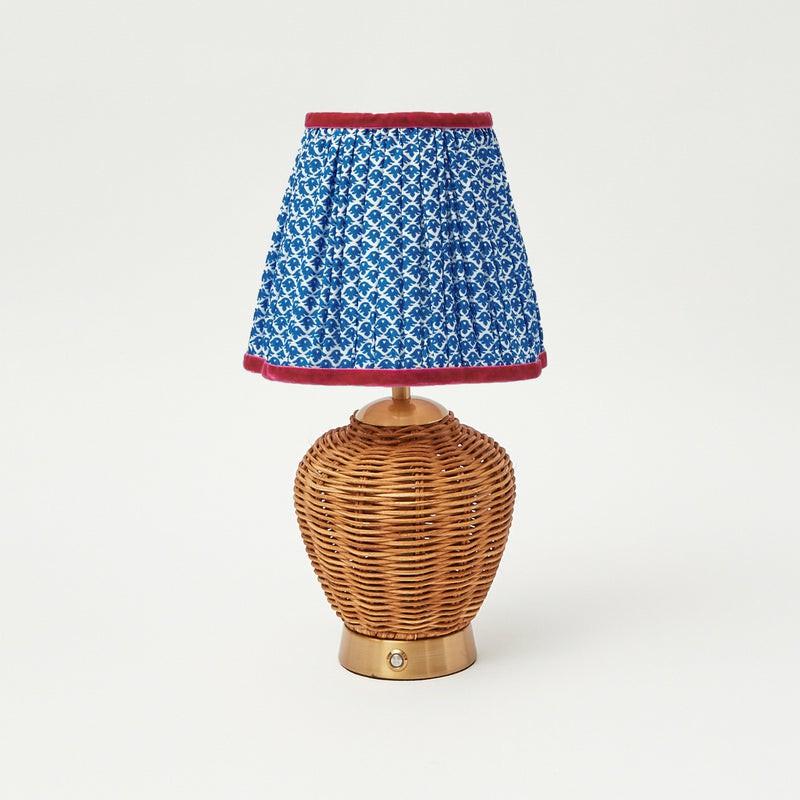 Rattan Ursula Rechargeable Lamp With Blue Lotus Flower Lampshade (18Cm) Lighting