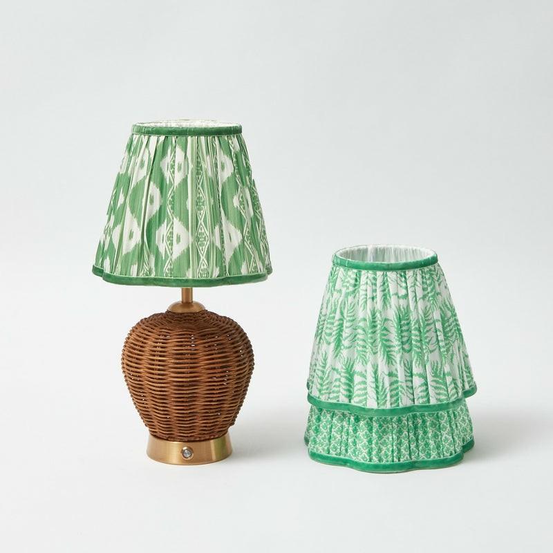 Rattan Ursula Rechargeable Lamp With Green Lampshade (18Cm) Home Decor Green Fern