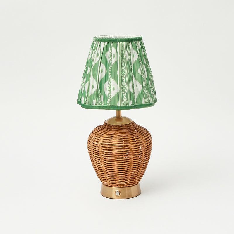 Rattan Ursula Rechargeable Lamp With Green Lampshade (18Cm) Lighting Green Fern